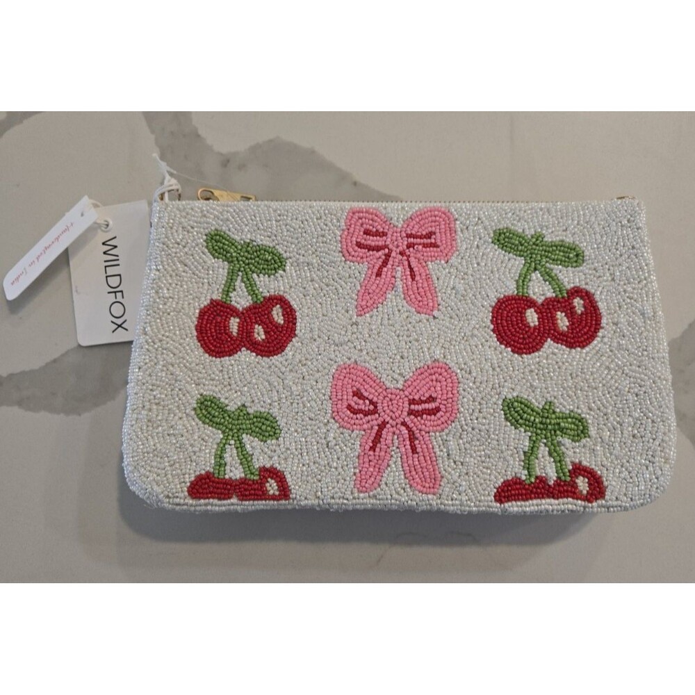 Wildfox Beaded Orange Mandarin White Cherry Bow Clutch Clutch Shoulder Bag NWT